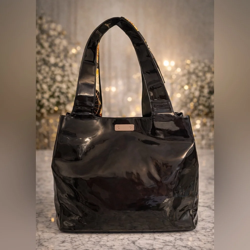 Salvatore Ferragamo Black Patent Leather Gancini LARGE Tote/ Shoulder Bag
